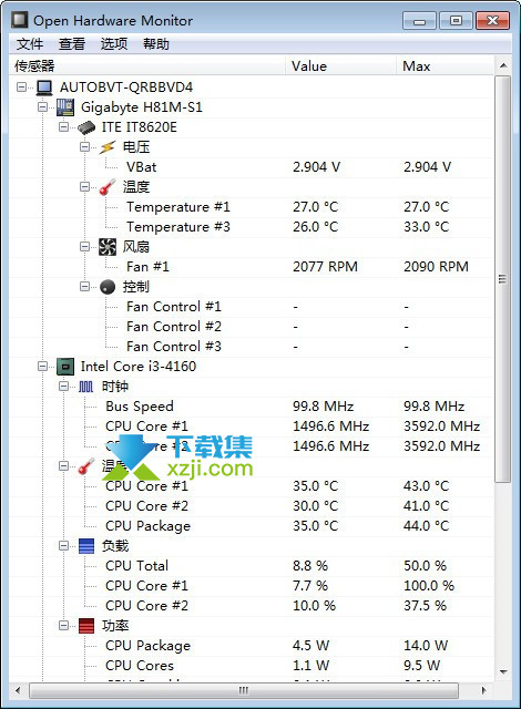 Open Hardware Monitor界面