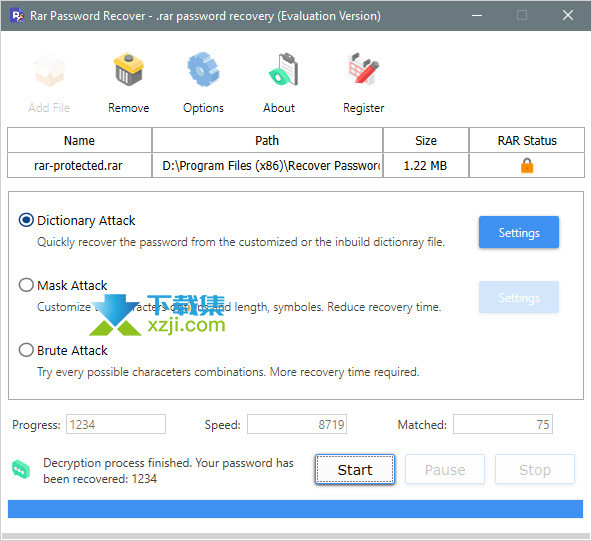 RAR Password Recover界面