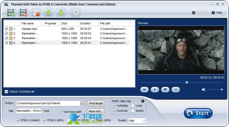 ThunderSoft Video to HTML5 Converter界面