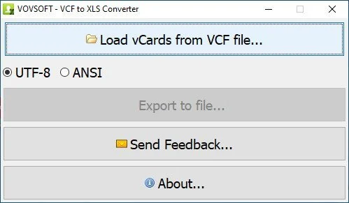 VCF to XLS Converter界面