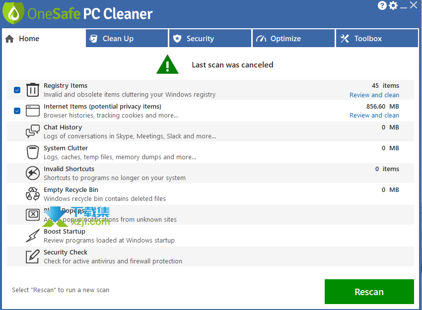 OneSafe PC Cleaner Pro界面