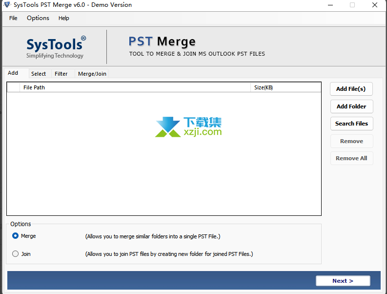 SysTools PST Merge界面