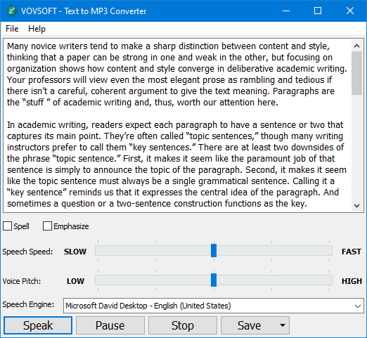 VovSoft Text to MP3 Converter界面