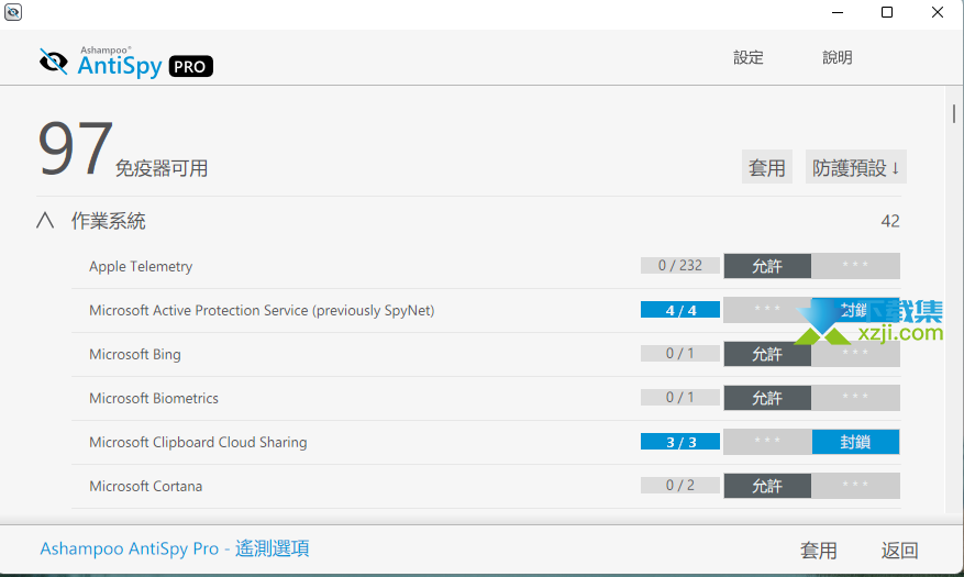 Ashampoo AntiSpy Pro界面