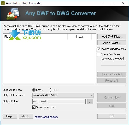 Any DWF to DWG Converter界面