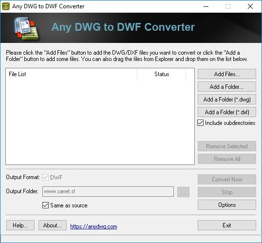 Any DWG to DWF Converter界面