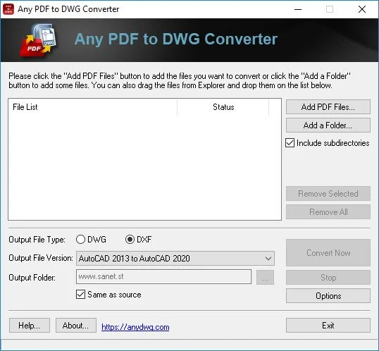 Any PDF to DWG Converter界面
