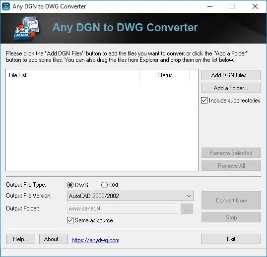 Any DGN to DWG Converter界面