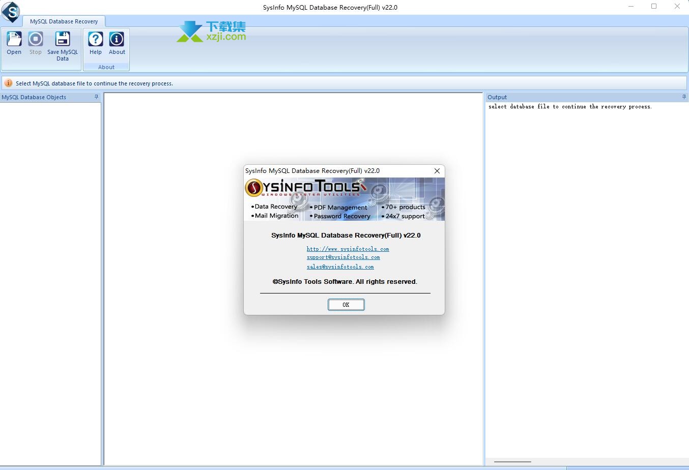 SysInfoTools MySQL Database Recovery界面