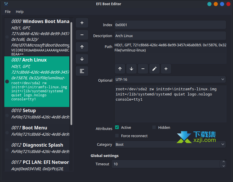 EFI Boot Editor界面