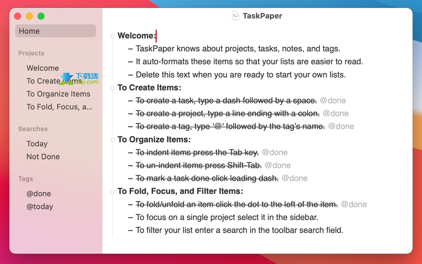 TaskPaper for Mac界面