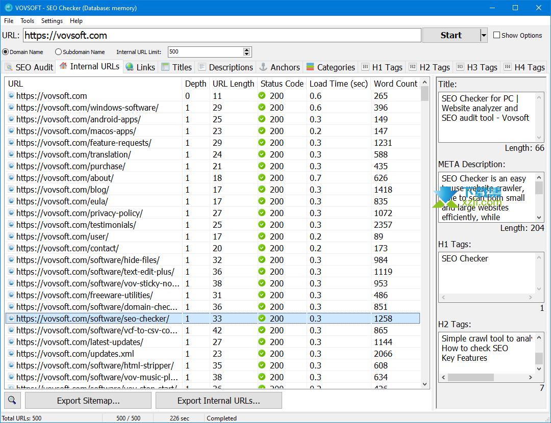 VovSoft SEO Checker界面