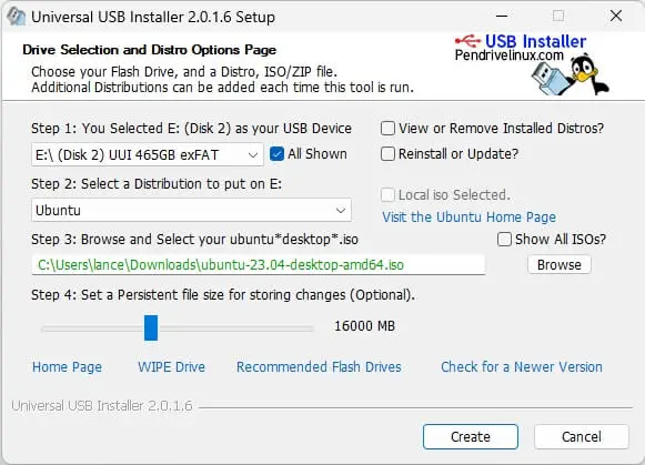 Universal USB Installer界面