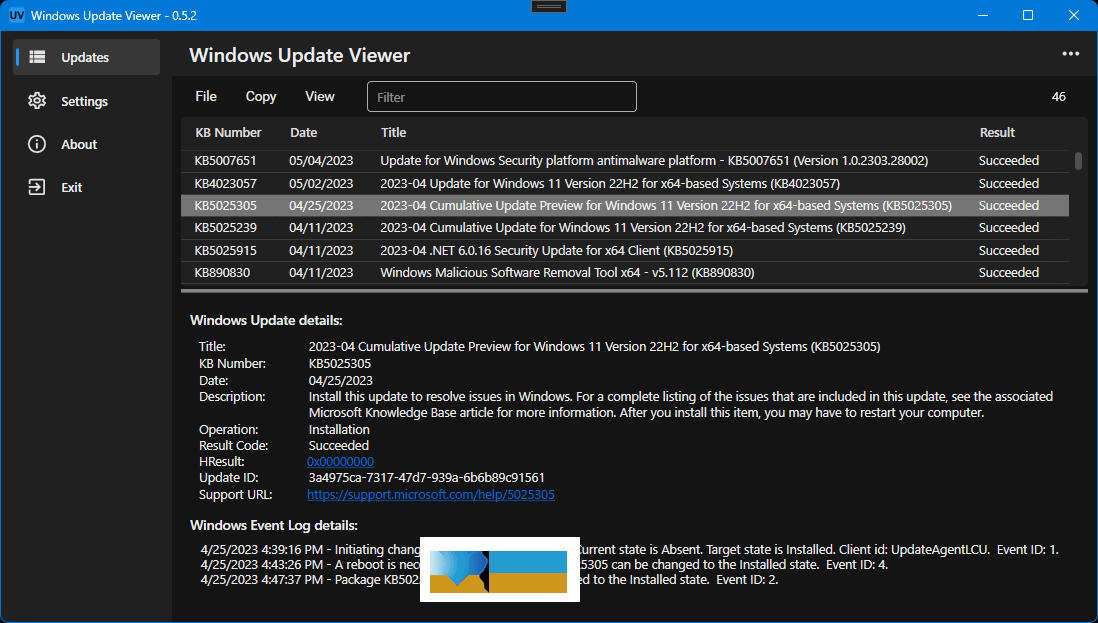 Windows Update Viewer界面