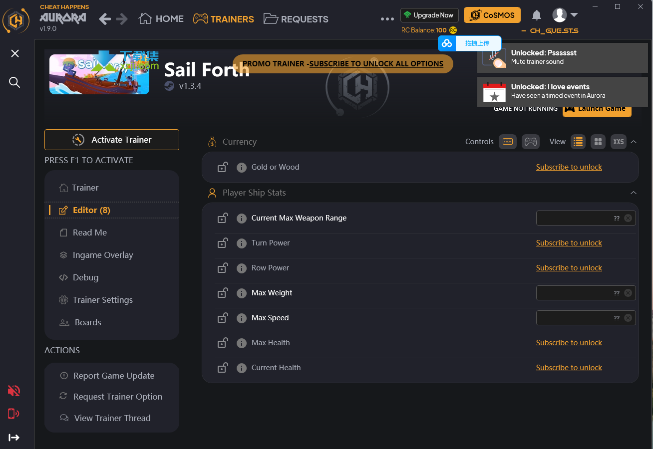 扬帆起航修改器(Sail Forth)使用方法说明