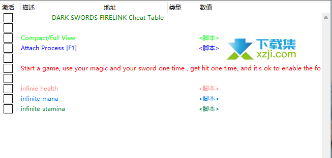 Dark Swords Firelink修改器(无限生命、耐力)使用方法说明