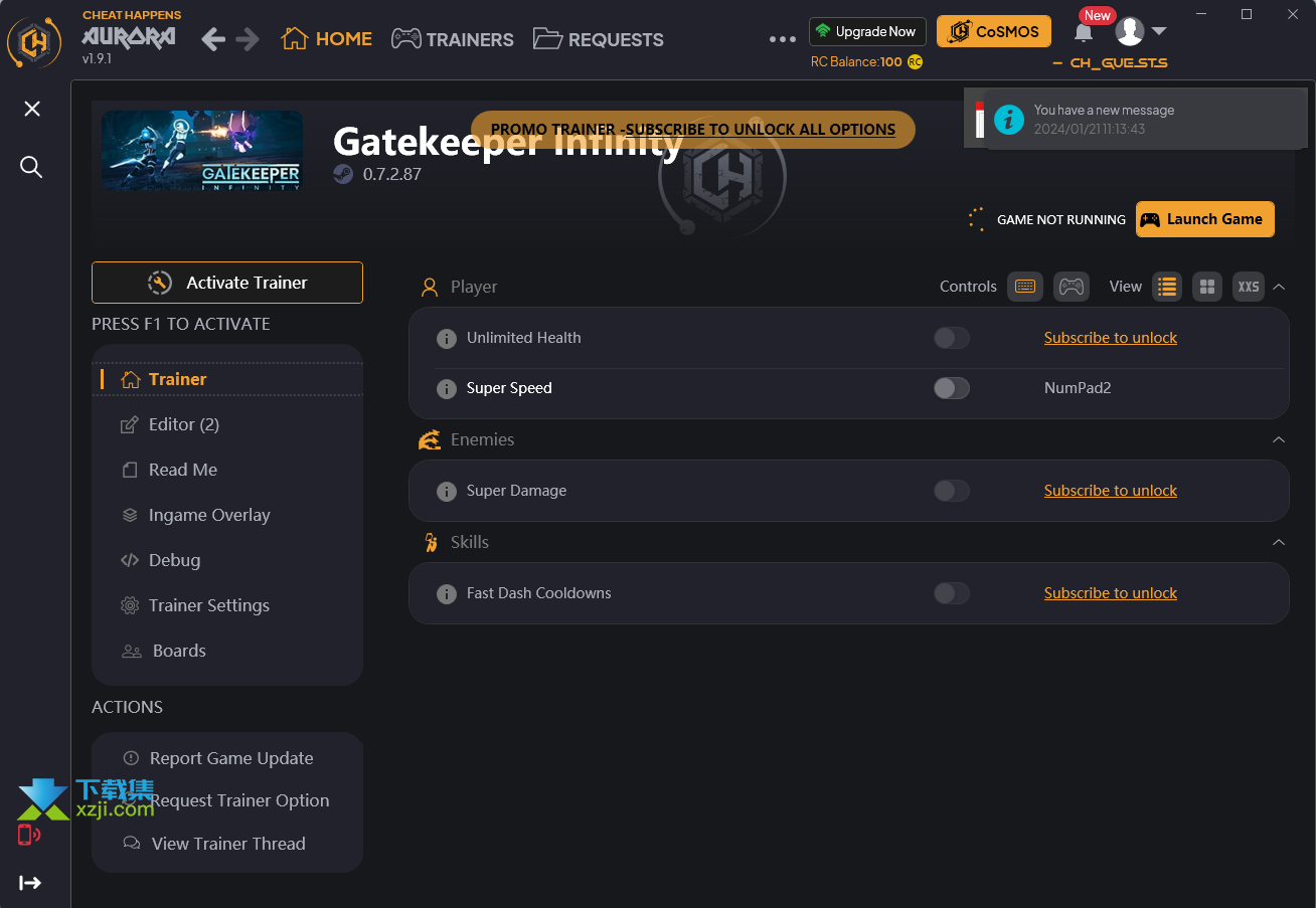 心门守卫无限修改器(GateKeeper Infinity)使用方法说明