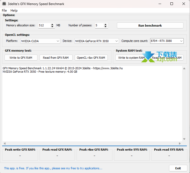 GFX Memory Speed Benchmark界面