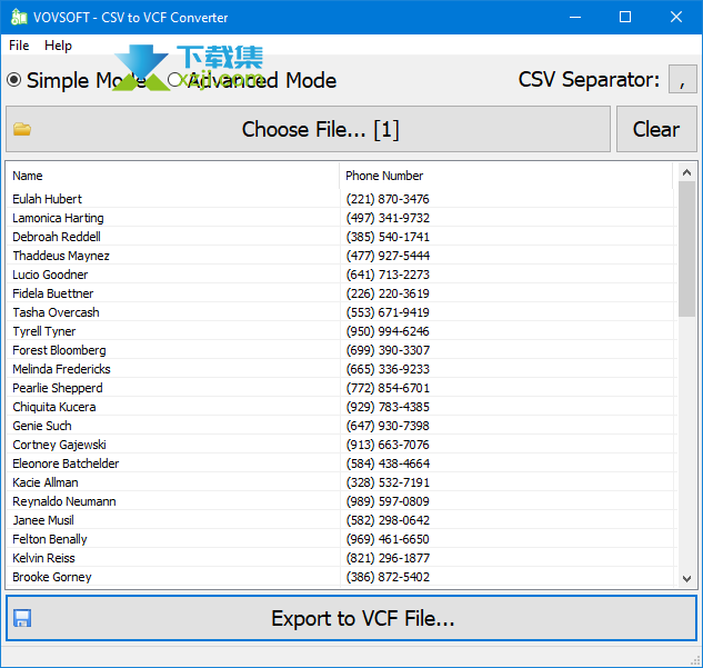 CSV to VCF Converter界面